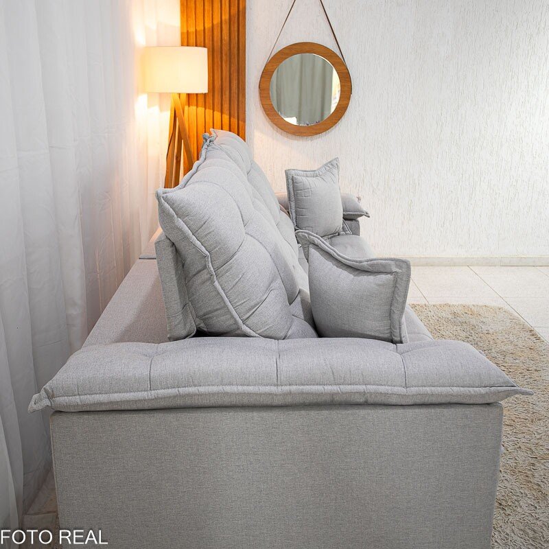 Sofá Retrátil Reclinável Barcelona 2.30m Linho Cinza Claro 461 C/ 2 Almofadas - D33 e Molas Ensacadas Pocket - Imagem 8