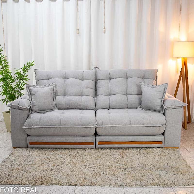 Sofá Retrátil Reclinável Barcelona 2.50m Linho Cinza Claro 461 C/ 2 Almofadas - D28 e Molas Ensacadas Pocket - Imagem 5