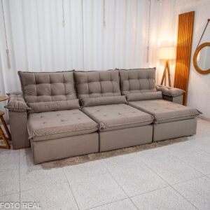 Sofá Retrátil Reclinável Emanuelly 3.20m Veludo Capuccino 02