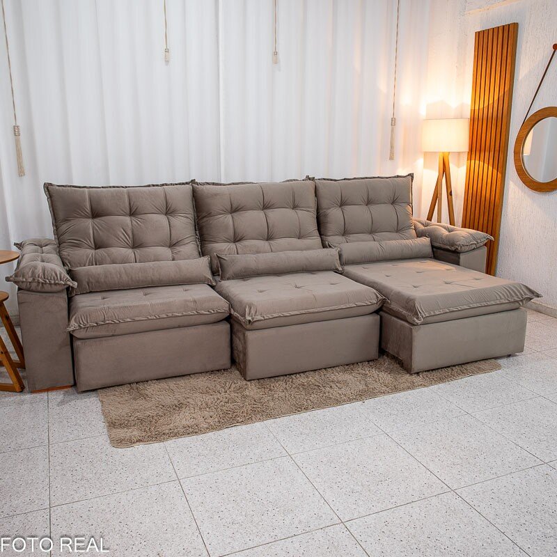 Sofá Retrátil Reclinável Emanuelly 3.20m Veludo Capuccino 02 - Imagem 2