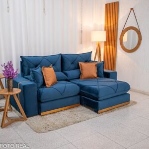 Sofá Retrátil Reclinável Gran Bello 2.50m Veludo Azul 03 - Molas Ensacadas Pocket