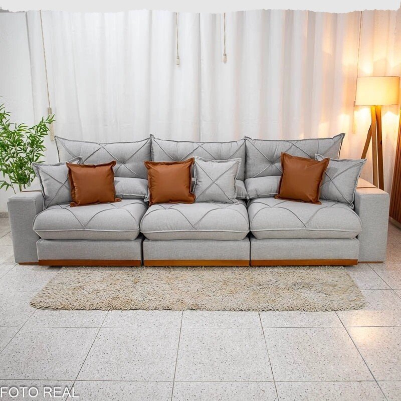 Sofá Retrátil Reclinável Gran Bello 3.20m Linho Cinza - Molas Ensacadas - Imagem 4