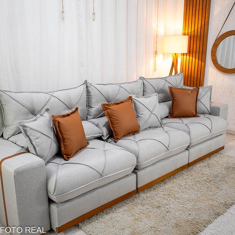 Sofá Retrátil Reclinável Gran Bello 3.20m Linho Cinza - Molas Ensacadas - Imagem 6