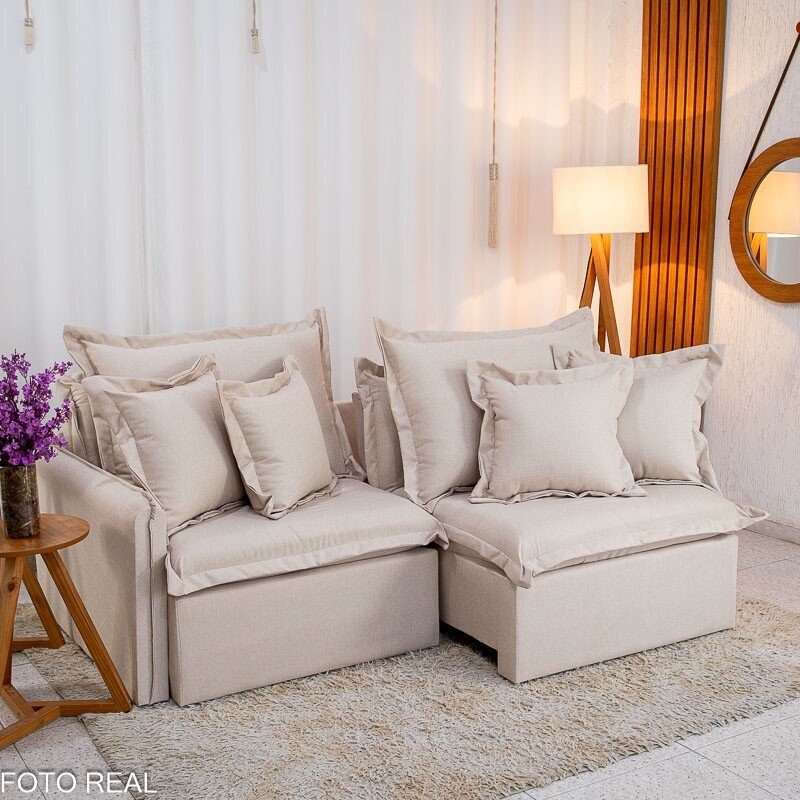 Sofá Retrátil Reclinável Lima 2.00m Linho Bege A57 - Sem Caixa - Imagem 4