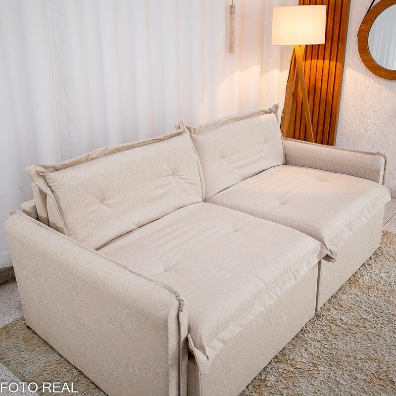 Sofá Retrátil Reclinável Lima 2.00m Linho Bege A57 - Sem Caixa - Imagem 7