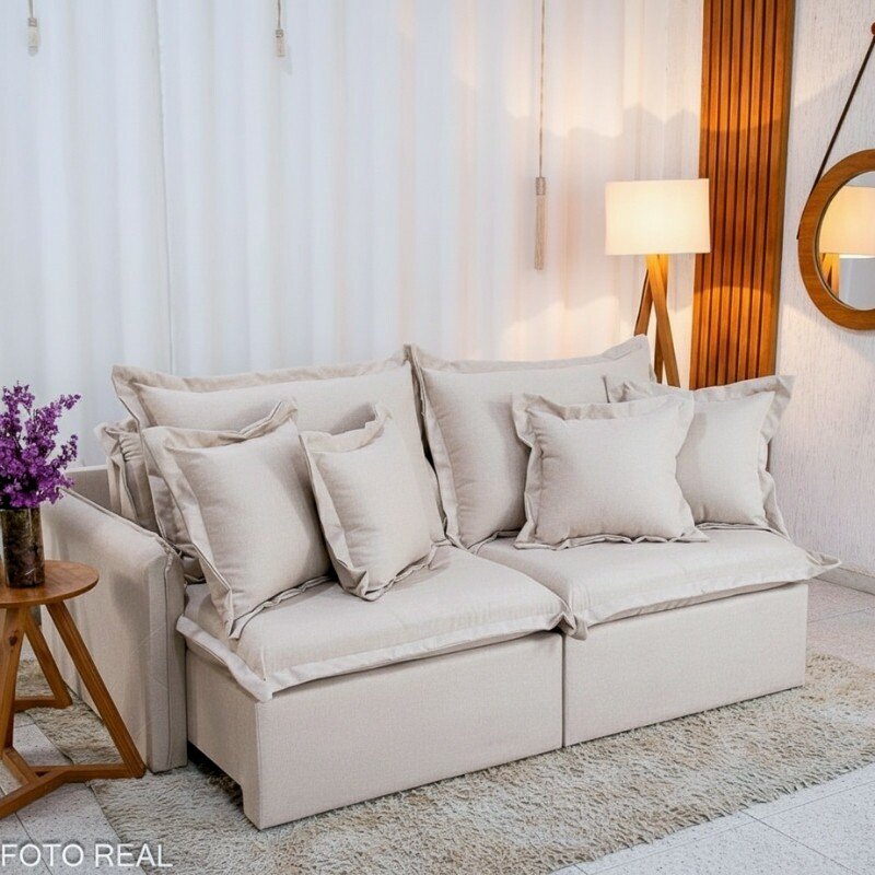 Sofá Retrátil Reclinável Lima 2.00m Linho Bege A57 - Sem Caixa