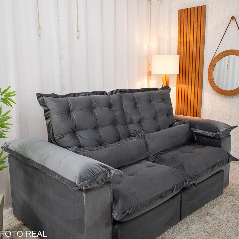 Sofá Retrátil Reclinável Maldivas 2.10m Veludo Grafite A15 - D28 Pró Aditivada - Imagem 7