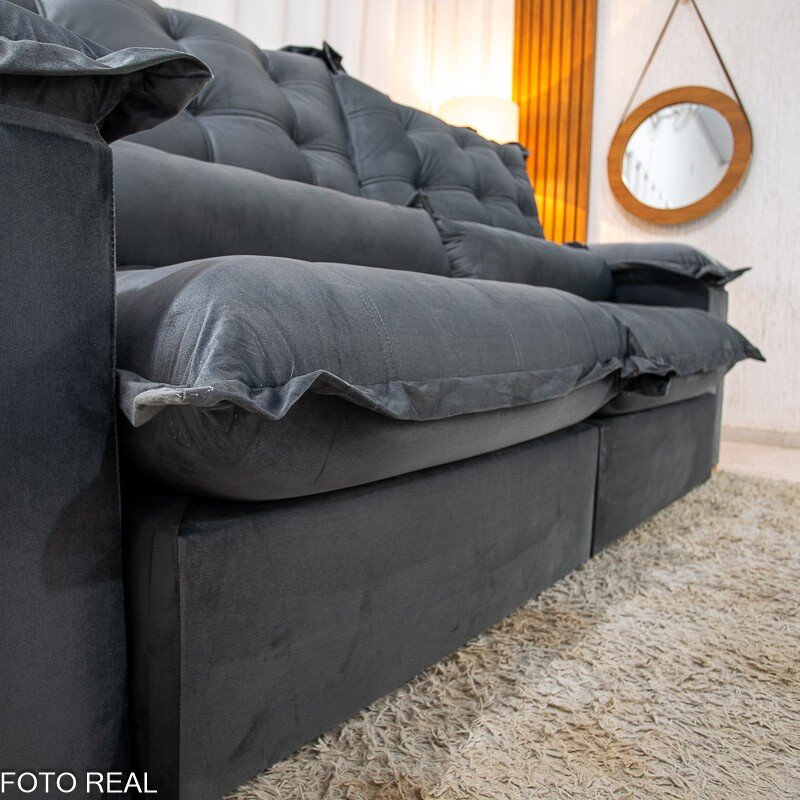 Sofá Retrátil Reclinável Maldivas 2.50m Veludo Grafite A15 - D28 Pró Aditivada - Imagem 7