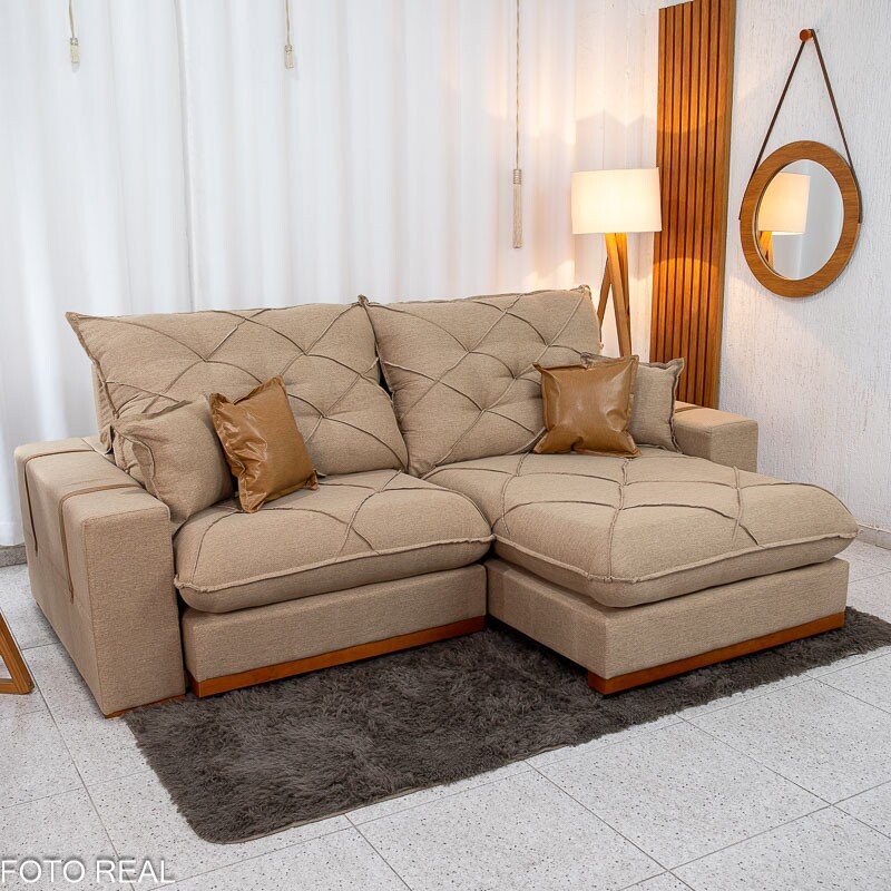 Sofá Retrátil Reclinável Malibu 2.50m Linho Bege 1006 - D33 e Molas Ensacadas - Imagem 2