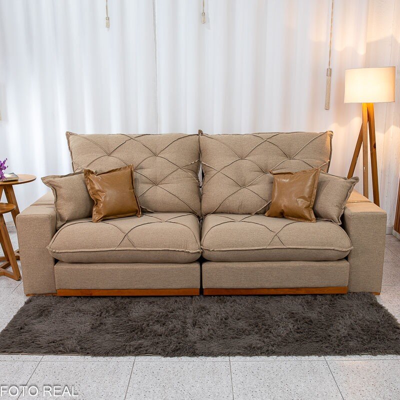 Sofá Retrátil Reclinável Malibu 2.50m Linho Bege 1006 - D33 e Molas Ensacadas - Imagem 6