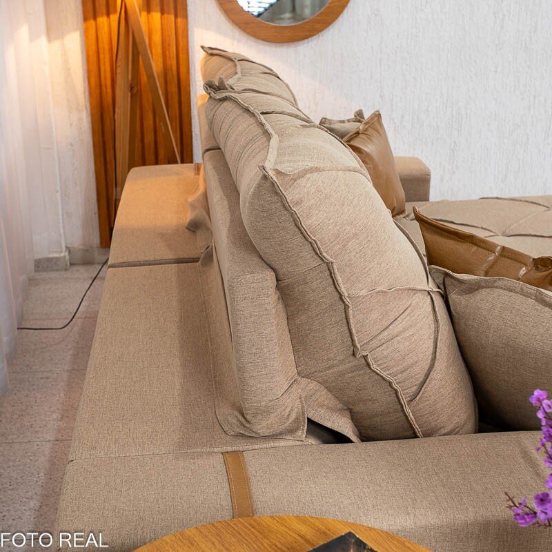 Sofá Retrátil Reclinável Malibu 2.50m Linho Bege 1006 - D33 e Molas Ensacadas - Imagem 9