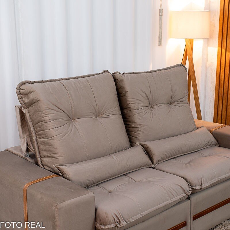 Sofá Retrátil Reclinável Montreal 1.90m Veludo Bege - D33 - Imagem 7