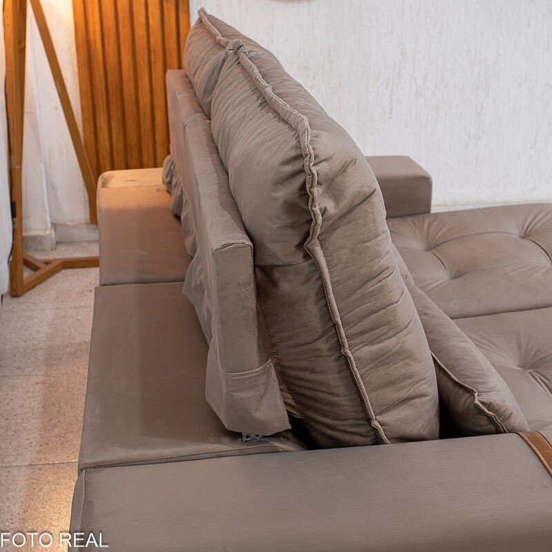 Sofá Retrátil Reclinável Montreal 1.90m Veludo Bege - D33 - Imagem 9