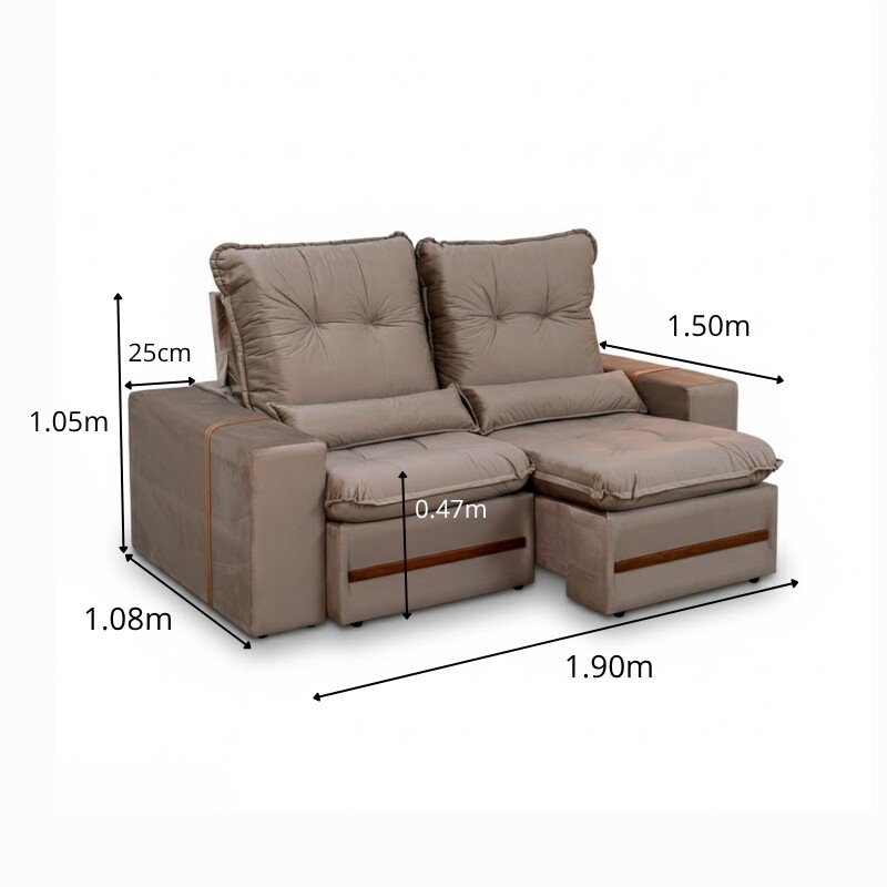 Sofá Retrátil Reclinável Montreal 1.90m Veludo Bege - D33 - Imagem 2