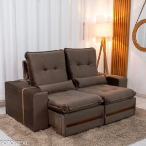 Sofá Retrátil Reclinável Montreal 1.90m Veludo Marrom - D33
