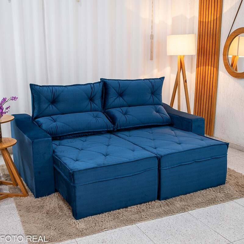 Sofá Retrátil Reclinável Moscou 2.00m Veludo Azul A16
