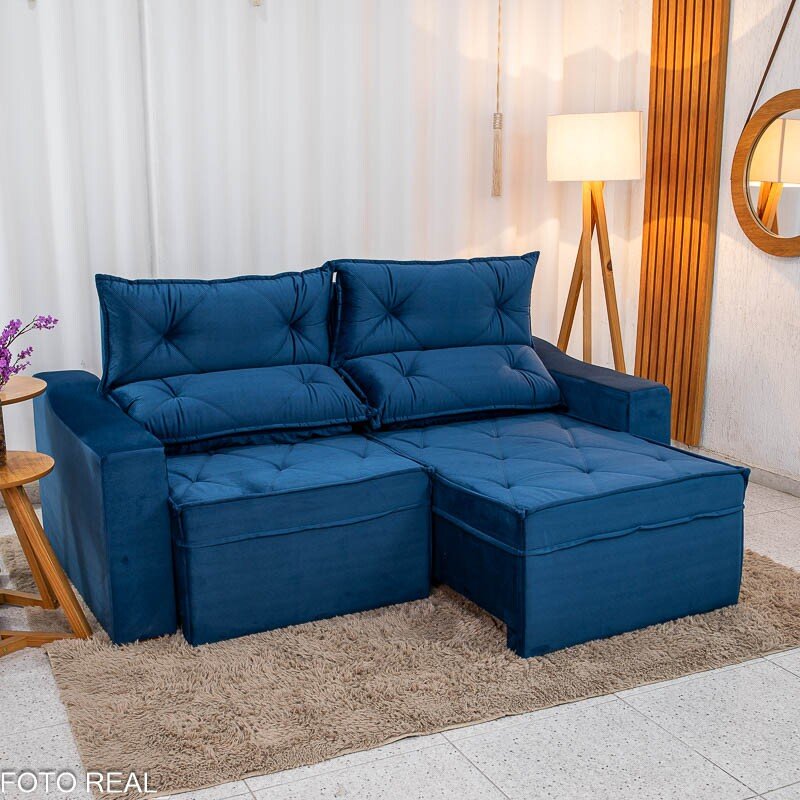 Sofá Retrátil Reclinável Moscou 2.00m Veludo Azul A16 - Imagem 2