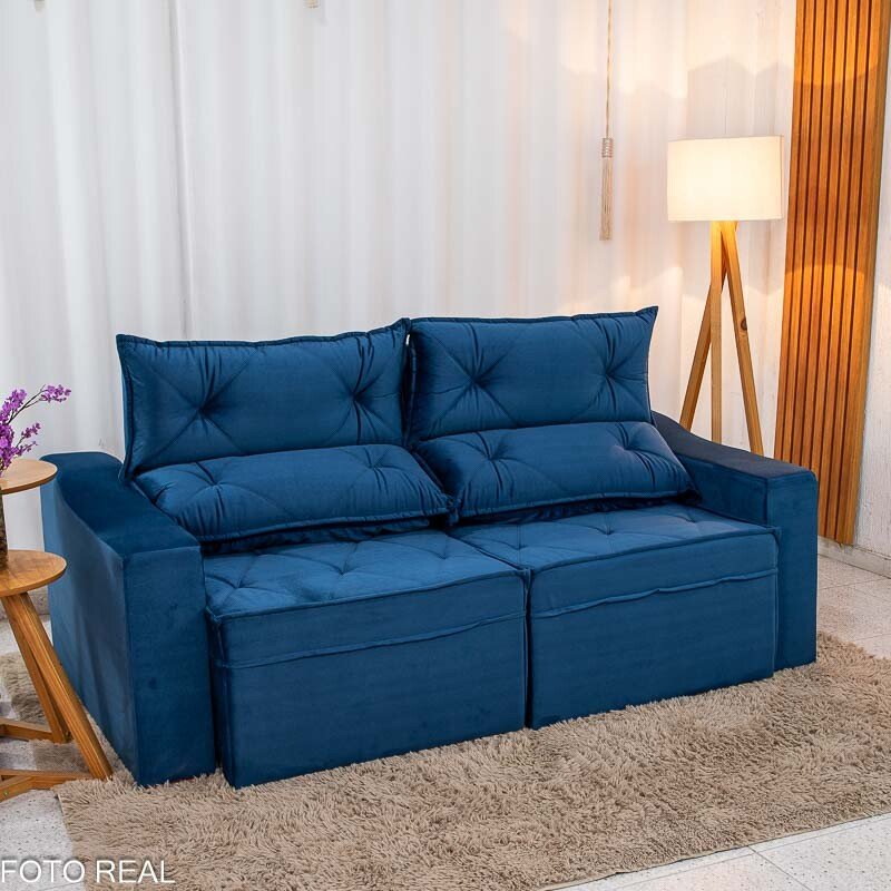 Sofá Retrátil Reclinável Moscou 2.00m Veludo Azul A16 - Imagem 3