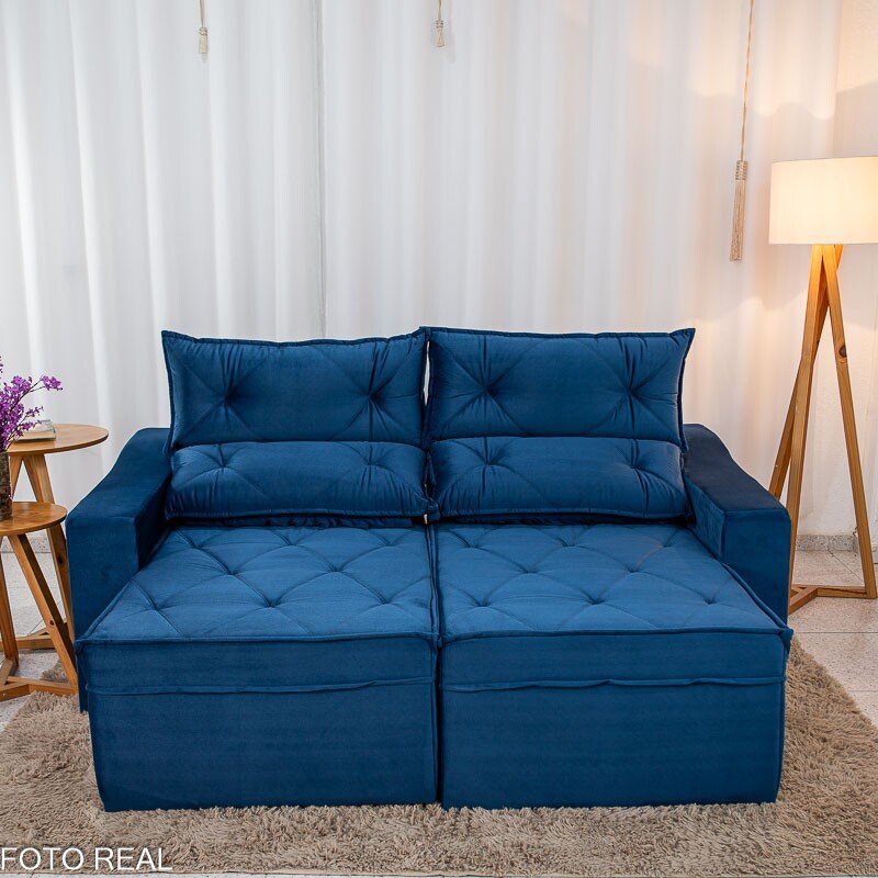 Sofá Retrátil Reclinável Moscou 2.00m Veludo Azul A16 - Imagem 4