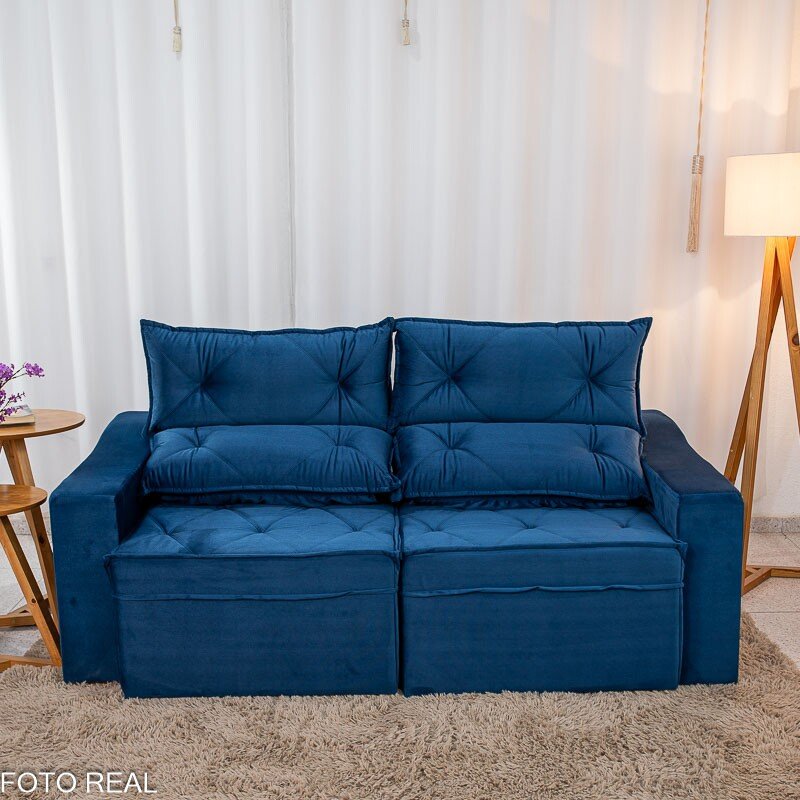 Sofá Retrátil Reclinável Moscou 2.00m Veludo Azul A16 - Imagem 5