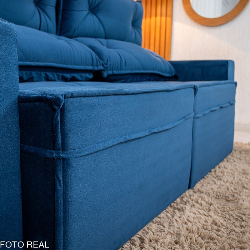 Sofá Retrátil Reclinável Moscou 2.00m Veludo Azul A16 - Imagem 6