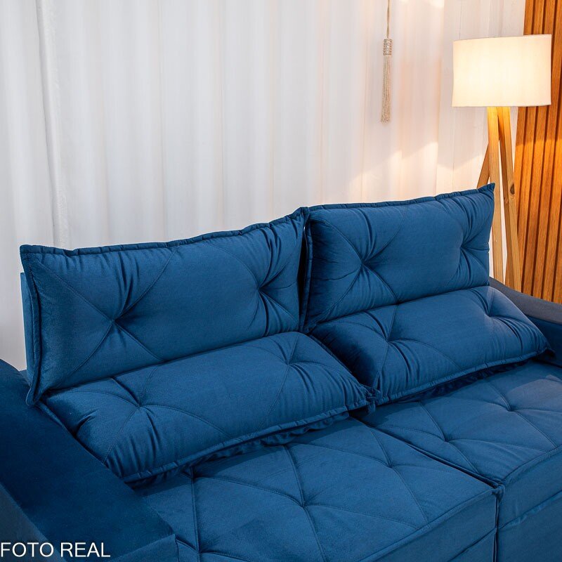 Sofá Retrátil Reclinável Moscou 2.00m Veludo Azul A16 - Imagem 7