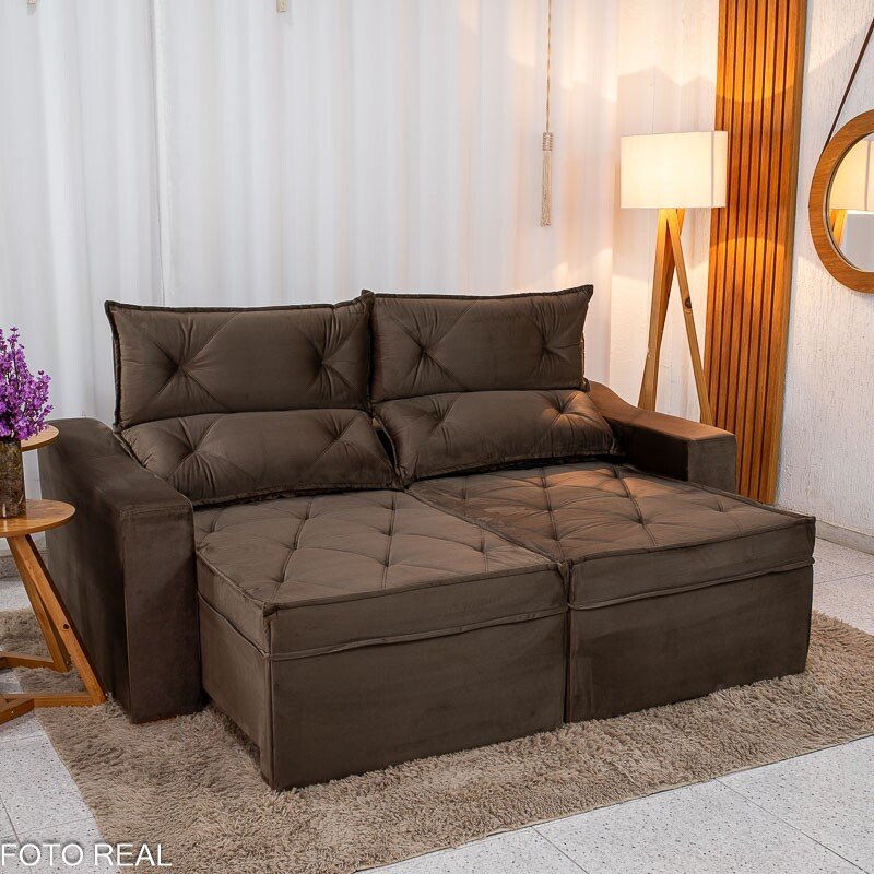 Sofá Retrátil Reclinável Moscou 2.00m Veludo Marrom A17