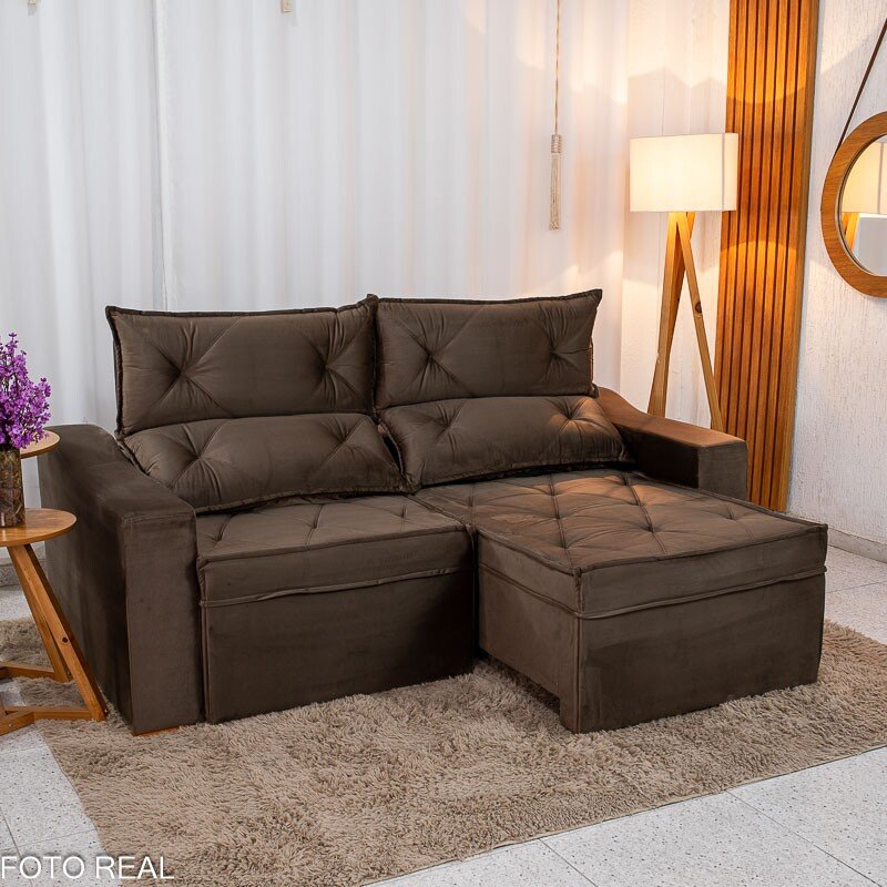 Sofá Retrátil Reclinável Moscou 2.00m Veludo Marrom A17 - Imagem 2