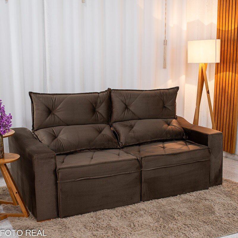 Sofá Retrátil Reclinável Moscou 2.00m Veludo Marrom A17 - Imagem 3