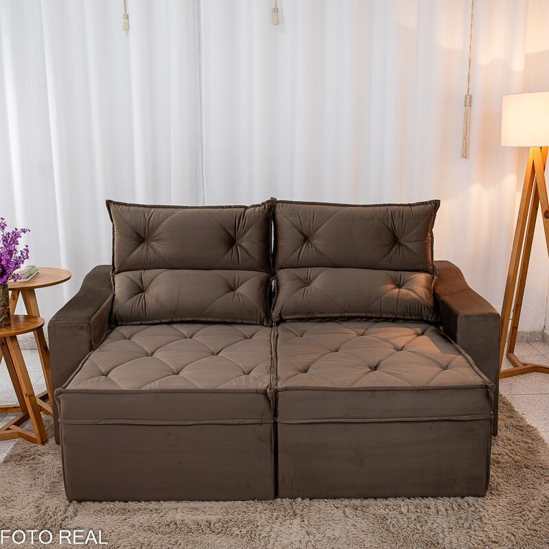 Sofá Retrátil Reclinável Moscou 2.00m Veludo Marrom A17 - Imagem 4