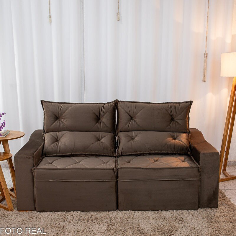 Sofá Retrátil Reclinável Moscou 2.00m Veludo Marrom A17 - Imagem 5