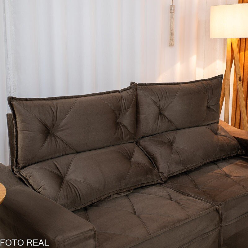 Sofá Retrátil Reclinável Moscou 2.00m Veludo Marrom A17 - Imagem 6