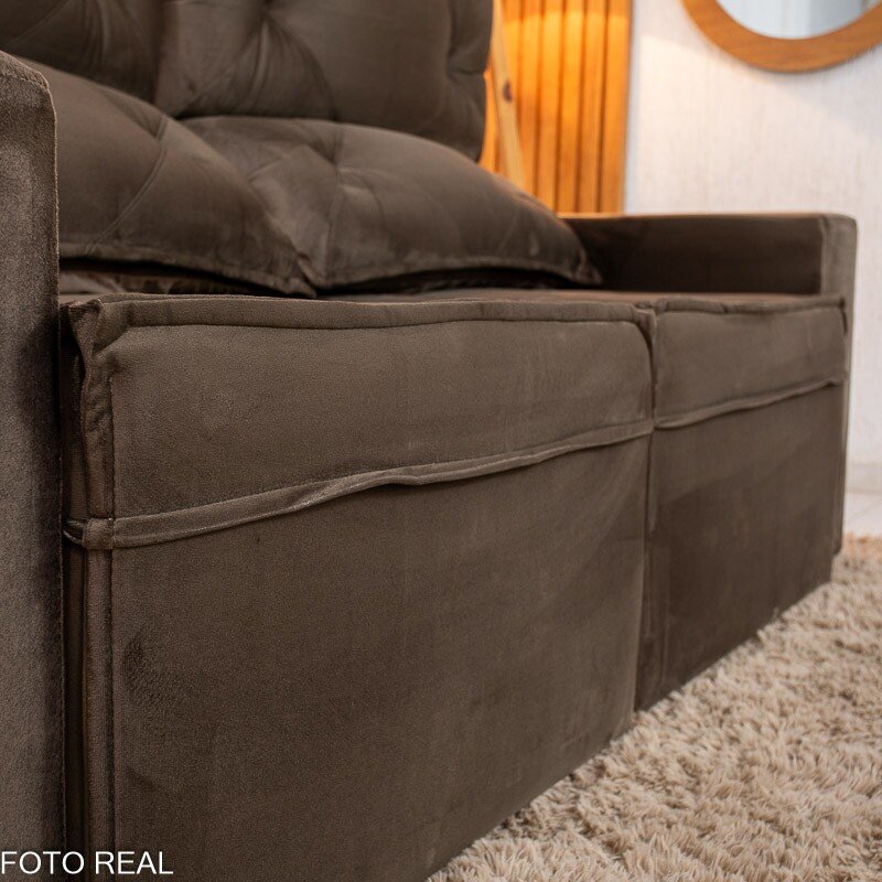 Sofá Retrátil Reclinável Moscou 2.00m Veludo Marrom A17 - Imagem 7