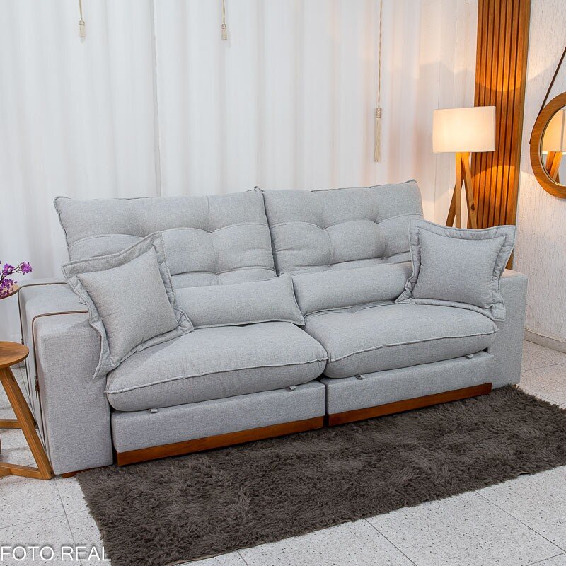 Sofá Retrátil Reclinável Toronto 2.50m Linho Cinza 2005 - Molas Ensacadas - Imagem 3