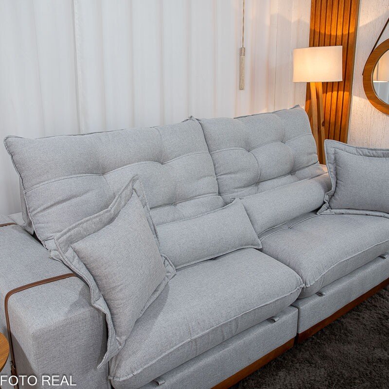 Sofá Retrátil Reclinável Toronto 2.50m Linho Cinza 2005 - Molas Ensacadas - Imagem 6