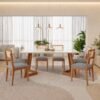 Mesa Caju 180 (C/Vidro) Madeira/Off White com 6 Cadeiras Palmas Linho Cinza Grafite – CIMOL