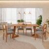 Mesa Caju 180 (S/Vidro) Madeira/Off White com 6 Cadeiras Palmas Linho Cinza Grafite – CIMOL