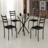 Mesa 4 Cadeiras Marabá (Tampo Vidro Quadrado) Preto/Preto Lírio - TEIXEIRA