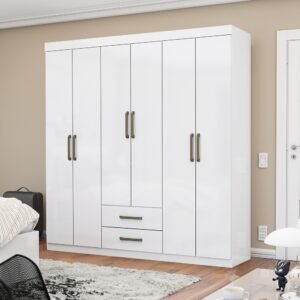 Guarda-Roupa 6 Portas(Sem Espelho/Sem Pes) Aries 1,53 m Branco - CARIOCA MOVEIS