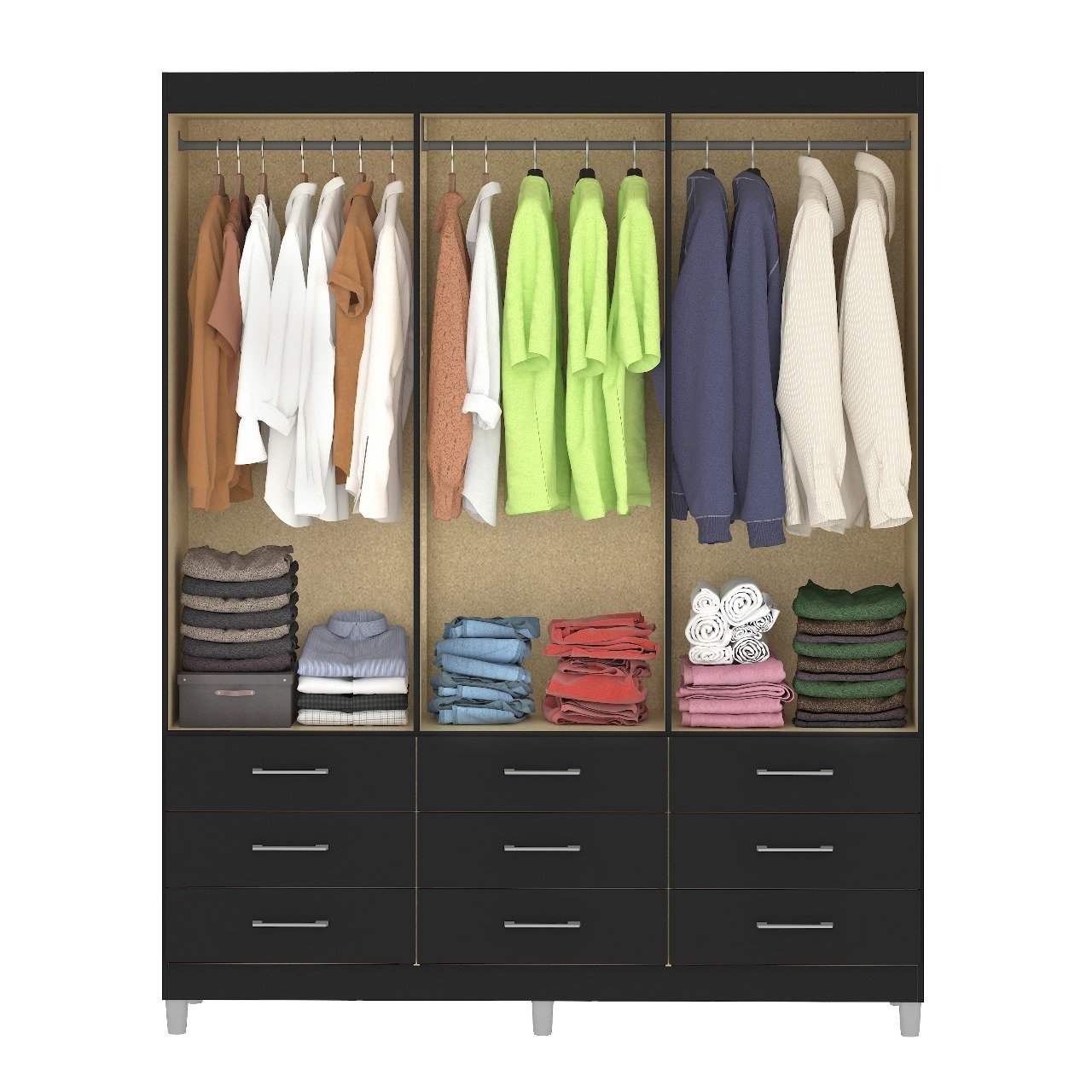 Guarda-Roupa 6 Portas Paraty 3690 1,50 m Preto - FELLICCI - Imagem 2