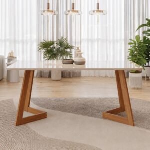 Mesa Caju 180 (C/Vidro) Madeira/Off White - CIMOL