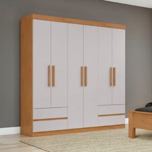 Guarda-Roupa 6 Portas Zeus 1,77 m Amêndoa Clean/Off White - LOPAS