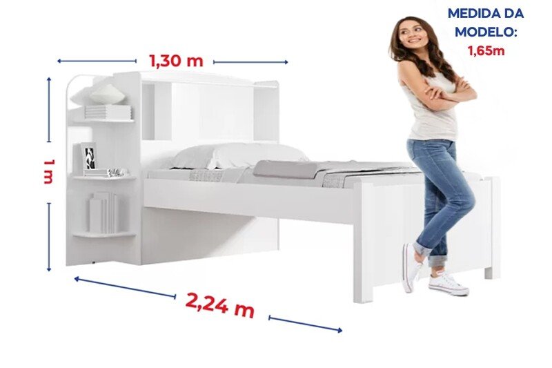 Cama Solteiro Milênio Branca Cabeceira com Baú - D Doro - Imagem 2