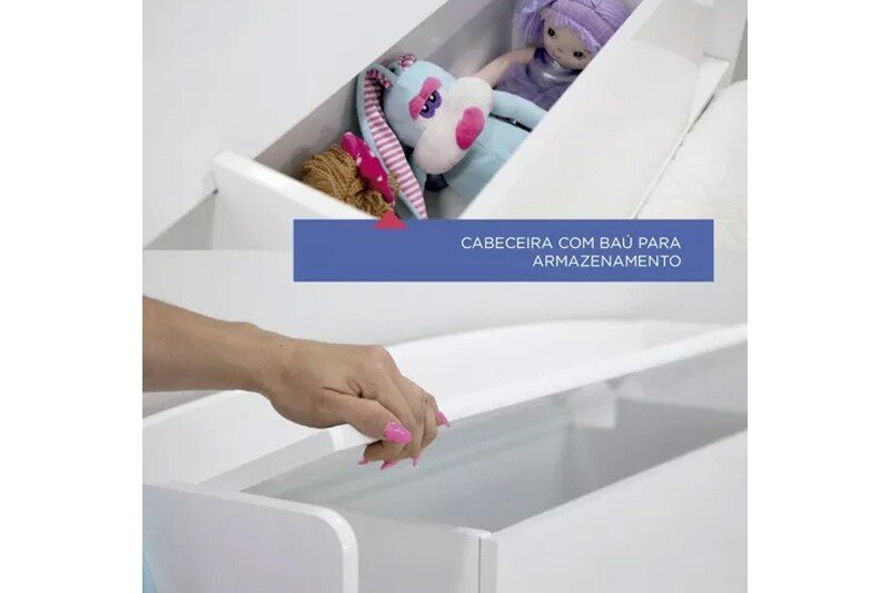 Cama Solteiro Milênio Branca Cabeceira com Baú - D Doro - Imagem 3