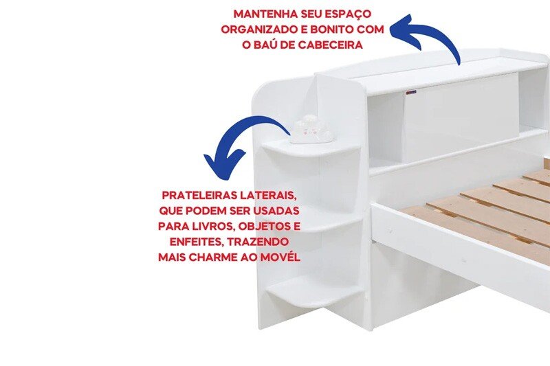 Cama Solteiro Milênio Branca Cabeceira com Baú - D Doro - Imagem 6