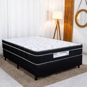 Colchão Casal Ortopédico Airtech 150 Ortopillow Ortobom + Base Box Casal Sued Preto Ortobel - 138x188x65