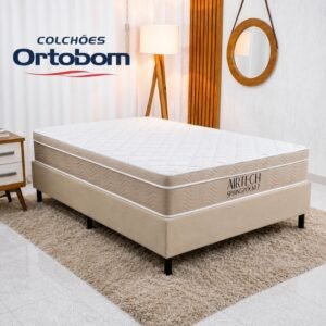 Colchão Casal Molas Ensacadas Airtech Springpocket Ortobom + Base Box Casal Sued Bege Ortobel - 138x188x62