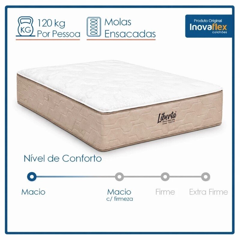 Colchão Queen Molas Ensacadas Libertá Inovaflex 158x198x32 cm | Suporta até 120kg - Imagem 6