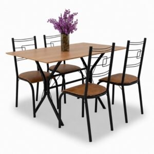 Conjunto Paraty C/4 Cad. Assento Jambo ( Marrom) Base Cabo Frio Preto Fosco 120×75 Tampo Madeirado - Teixeira