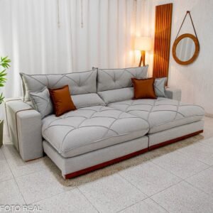 Sofá Retrátil Reclinável Gran Bello 2.90m Linho Cinza 31 - Molas Ensacadas